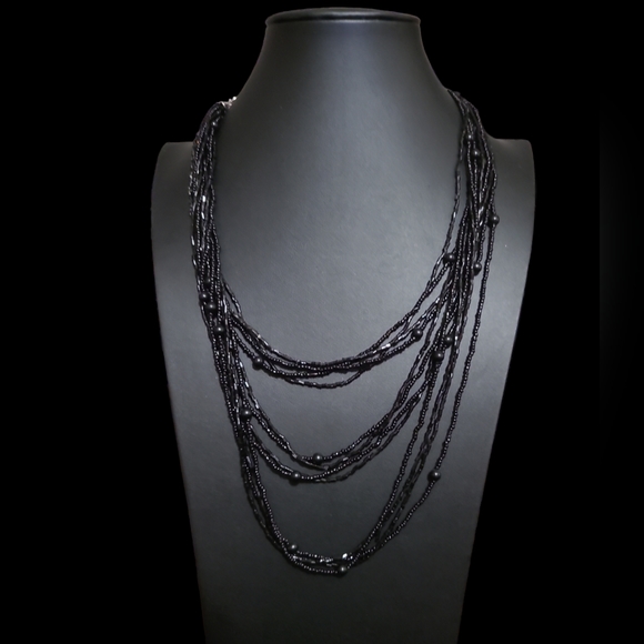 20" Vintage Black Multi Strand Necklace Lot 3 - Picture 1 of 3